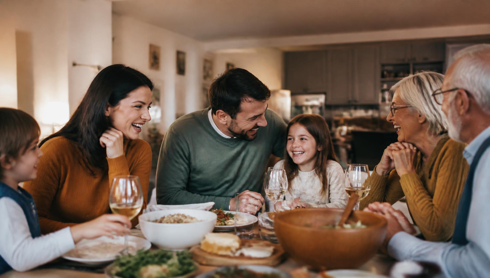 A family sharing a meal together at home